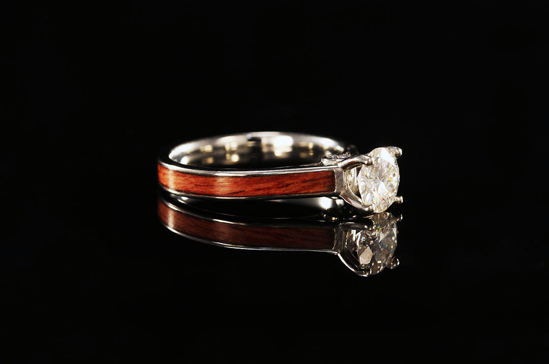 TULIP MAGNOLIA WOOD 14K WHITE GOLD DIAMOND TIFFANY WITH SIDE STONES RING
