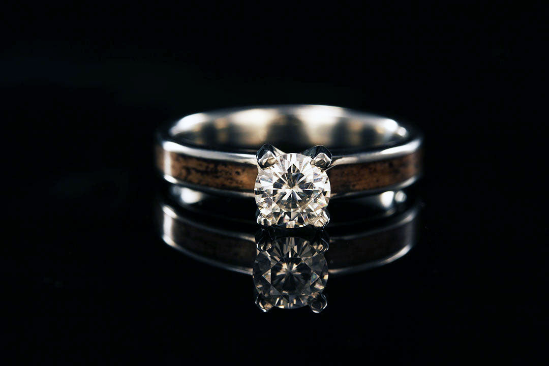 WHISKEY BARREL WOOD 14K WHITE GOLD DIAMOND TIFFANY RING