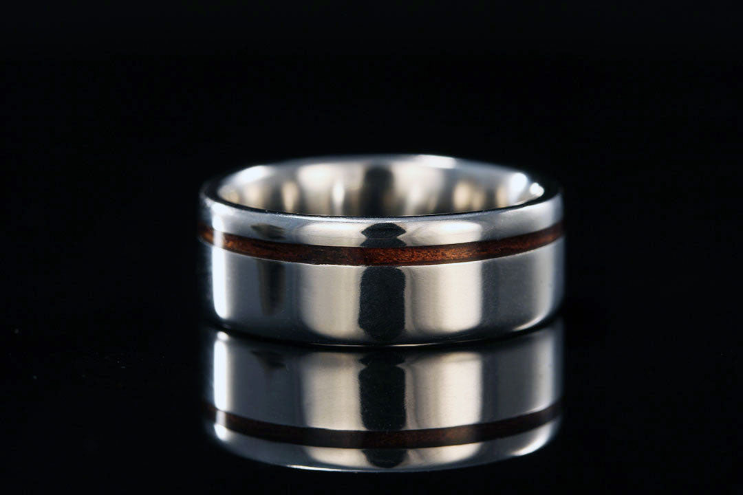 HAWAIIAN KOA OFFSET WOOD PLATINUM RING