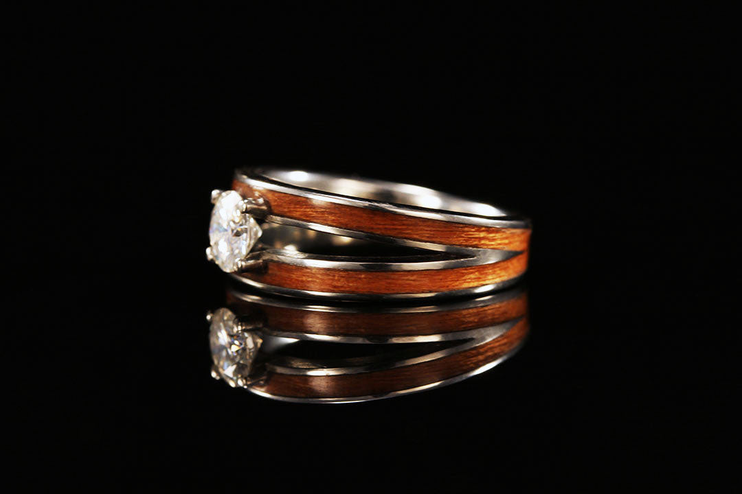 CHERRY WOOD 14K GOLD DIAMOND SPLIT WOOD RING