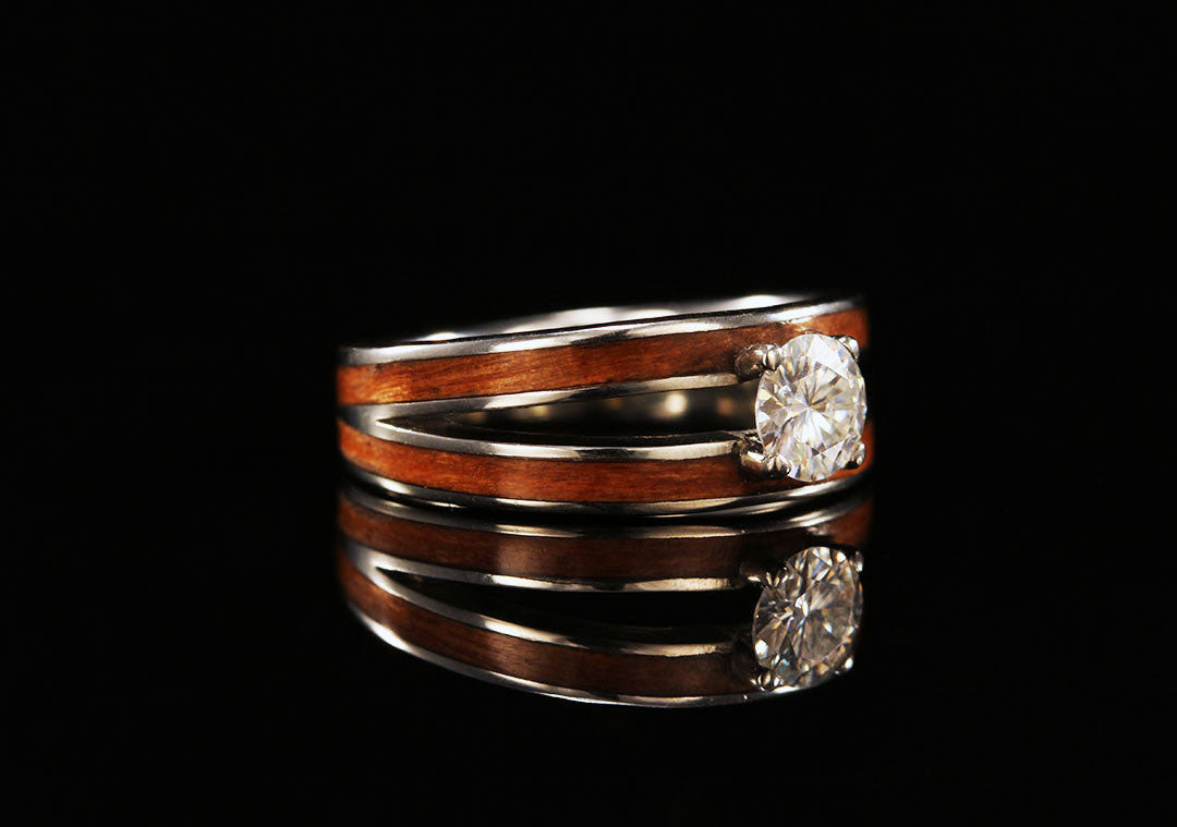 CHERRY WOOD 14K GOLD DIAMOND SPLIT WOOD RING