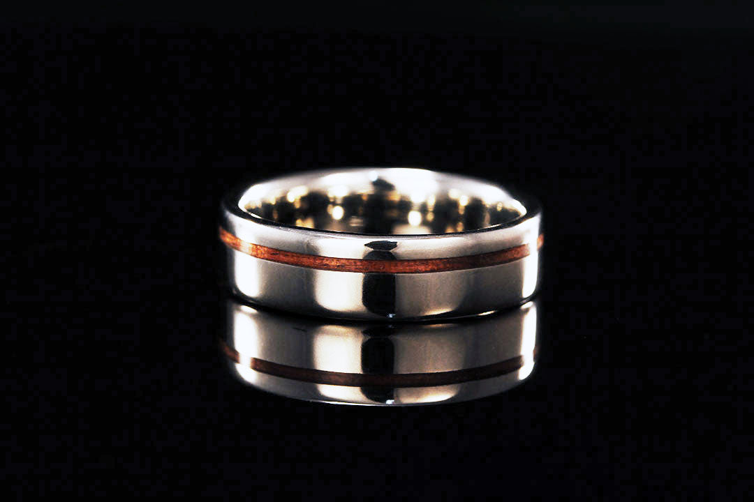 Men's Offset Hawaiian Koa 14K White Gold Ring