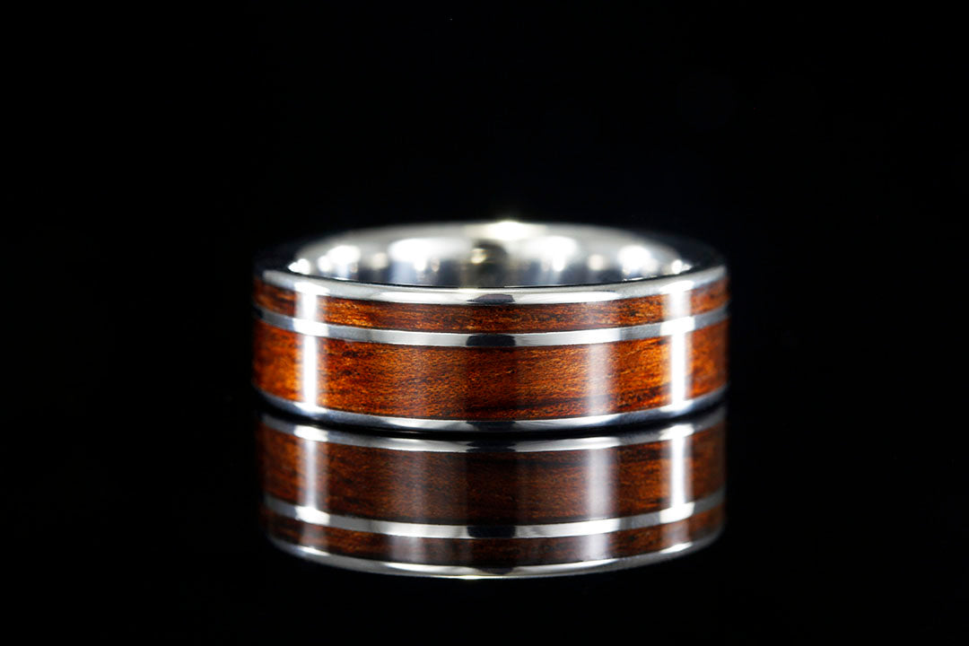 TITANIUM OFFSET HAWAIIAN KOA WOOD TITANIUM RING