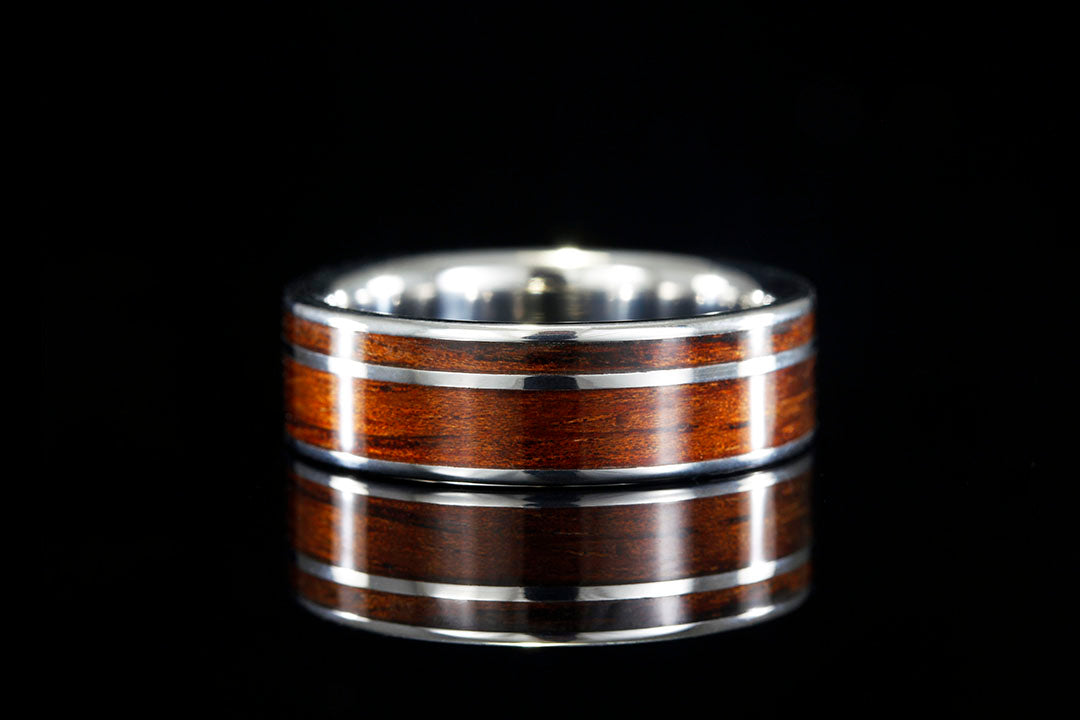 TITANIUM OFFSET HAWAIIAN KOA WOOD TITANIUM RING