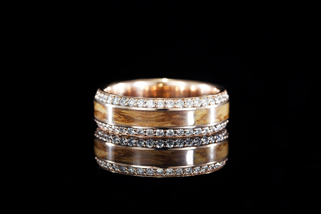 ROSE GOLD DIAMOND EDGED RING WITH BETHLEHEM OLIVE WOOD