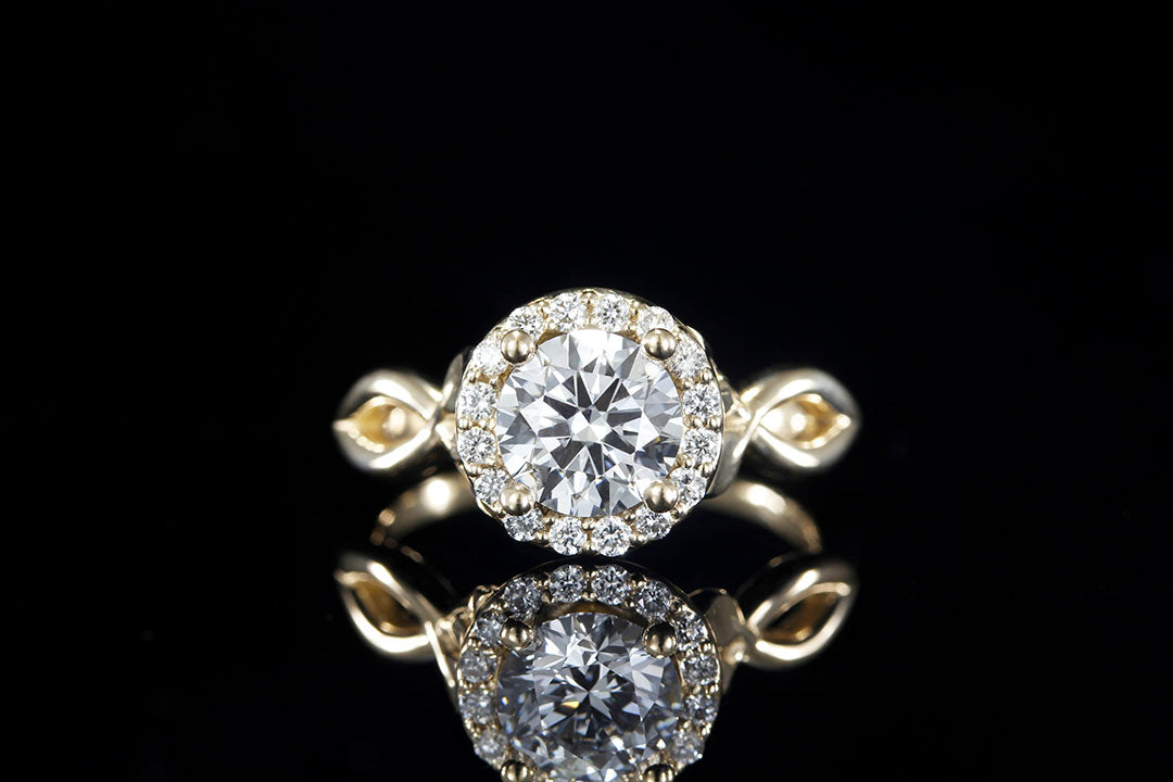 YELLOW GOLD BUDDING HALO ENGAGEMENT RING