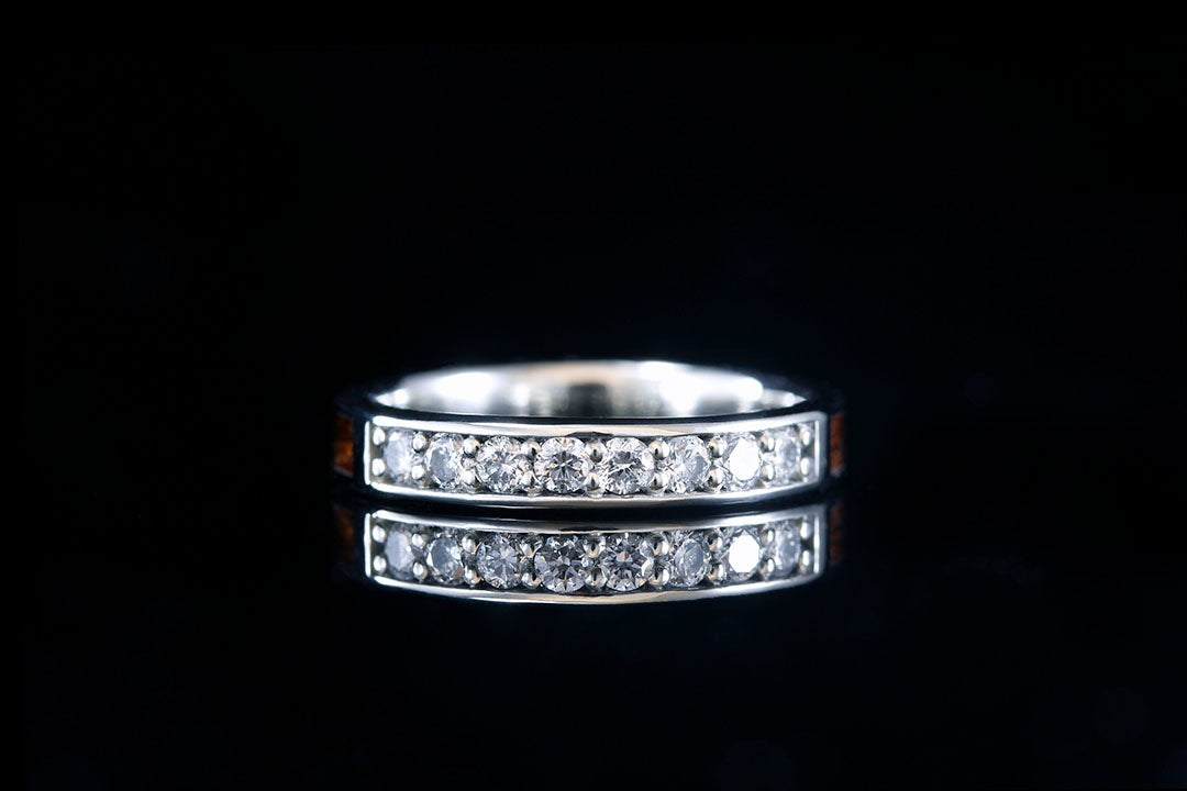 HAWAIIAN KOA 14K WHITE GOLD DIAMONDS ANNIVERSARY RING