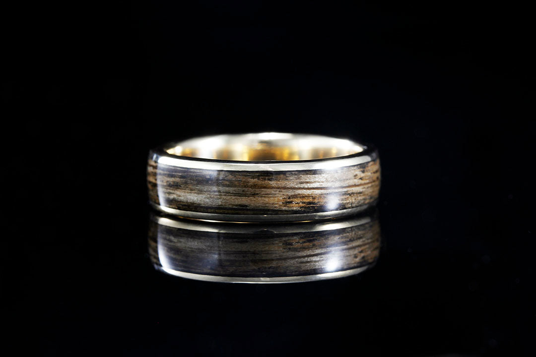 MEN'S YELLOW GOLD WHISKEY BARREL WOOD RING