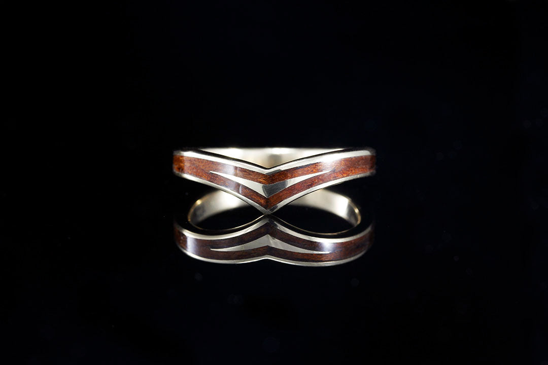 GOLDEN ENCHANTED HAWAIIAN KOA CHEVRON RING