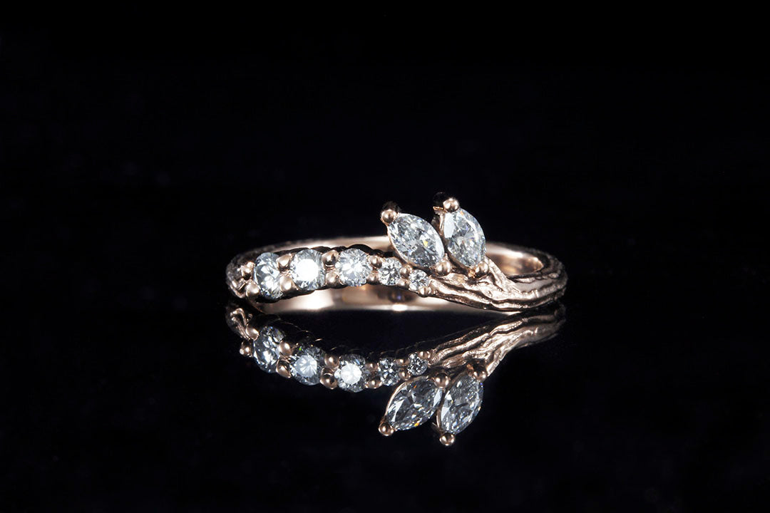 THE PROMISE KEEPER: ROSE GOLD TWIG RING WITH MARQUISE DIAMOND LEAVES