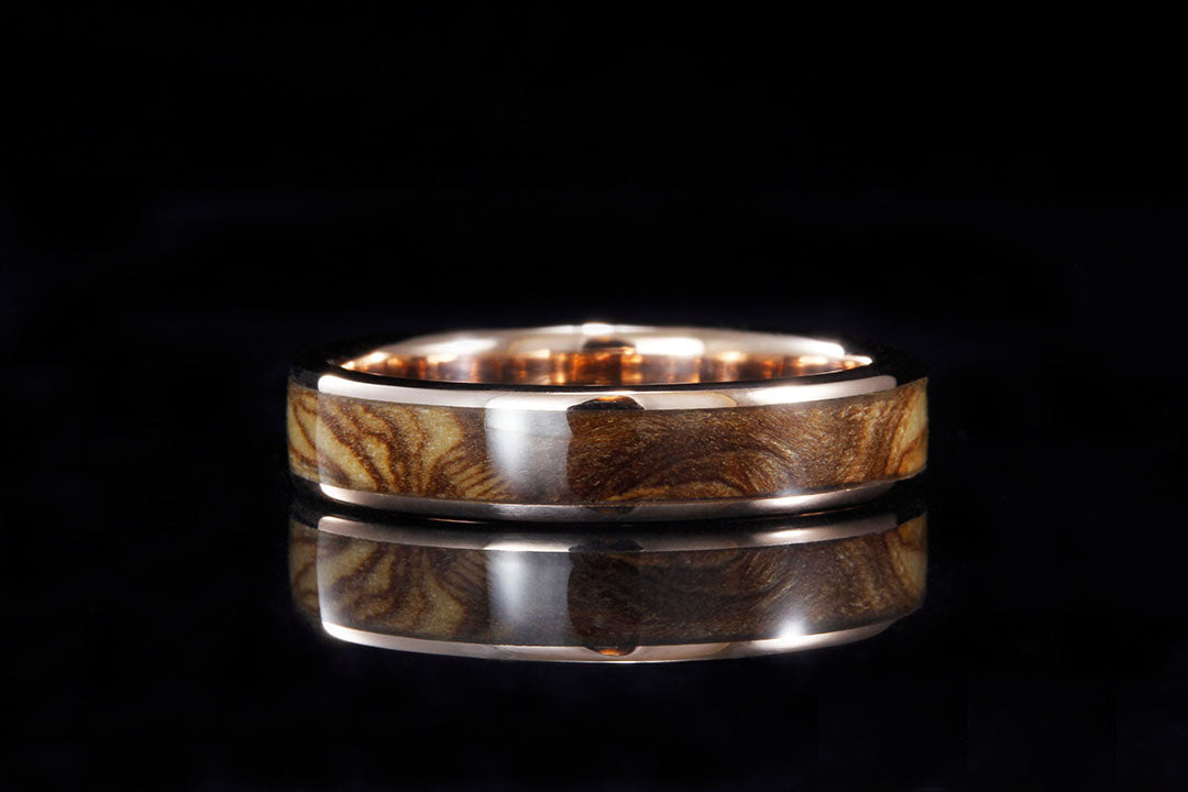 CONTEND FOR THE FAITH - MEN'S ROSE GOLD BAND WITH ANCIENT BETHLEHEM OLIVEWOOD