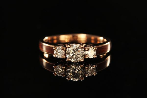 women's wooden engagement ring with rose gold, 14K wedding ring, wedding band, wooden band