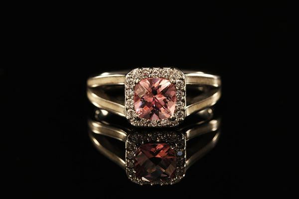 14K White Gold Pink Topaz Split Halo Ring, Chasing Victory