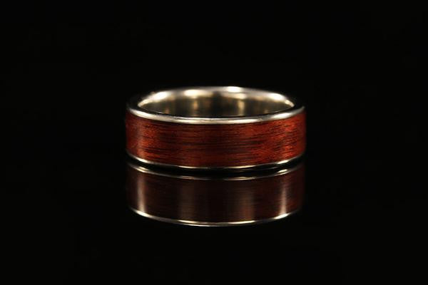 A men's white gold and wood band, Chasing Victory, Mens engagement ring