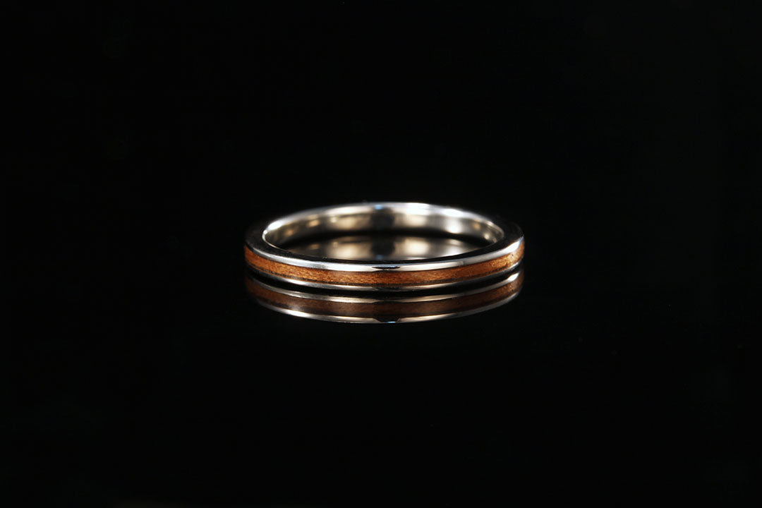 Cherry Wood Ring, 14K White gold cherry wood ring, front view, Chasing Victory