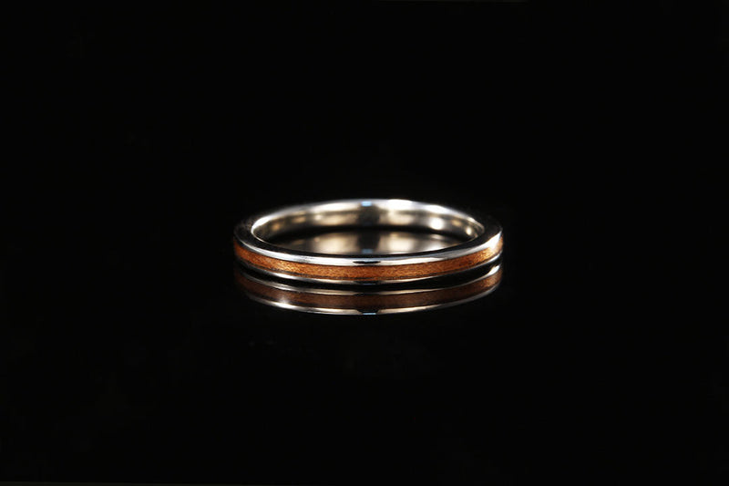 Cherry wood gold ring, 14K White gold cherry wood ring, Chasing Victory, black backdrop
