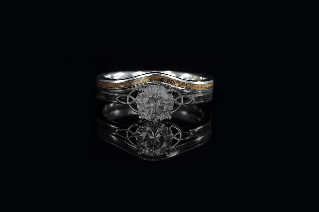 FORMED 14K WHITE GOLD WHISKEY BARREL WOOD RING - Chasing Victory