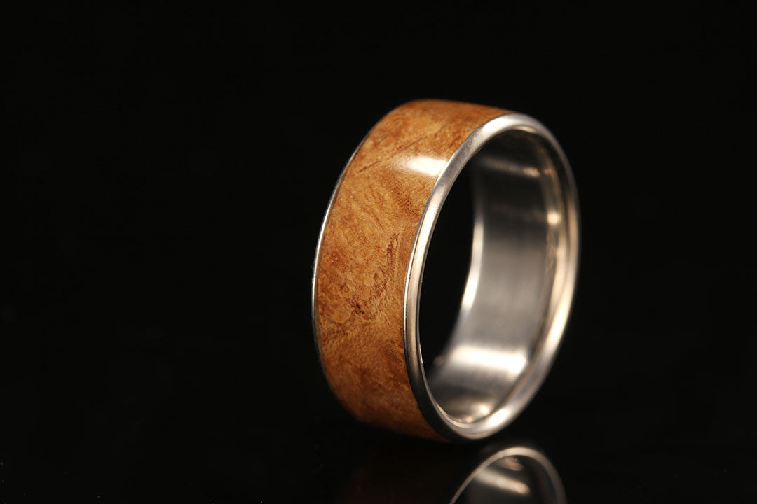 hopea burl stone wood titanium ring for men, Chasing Victory