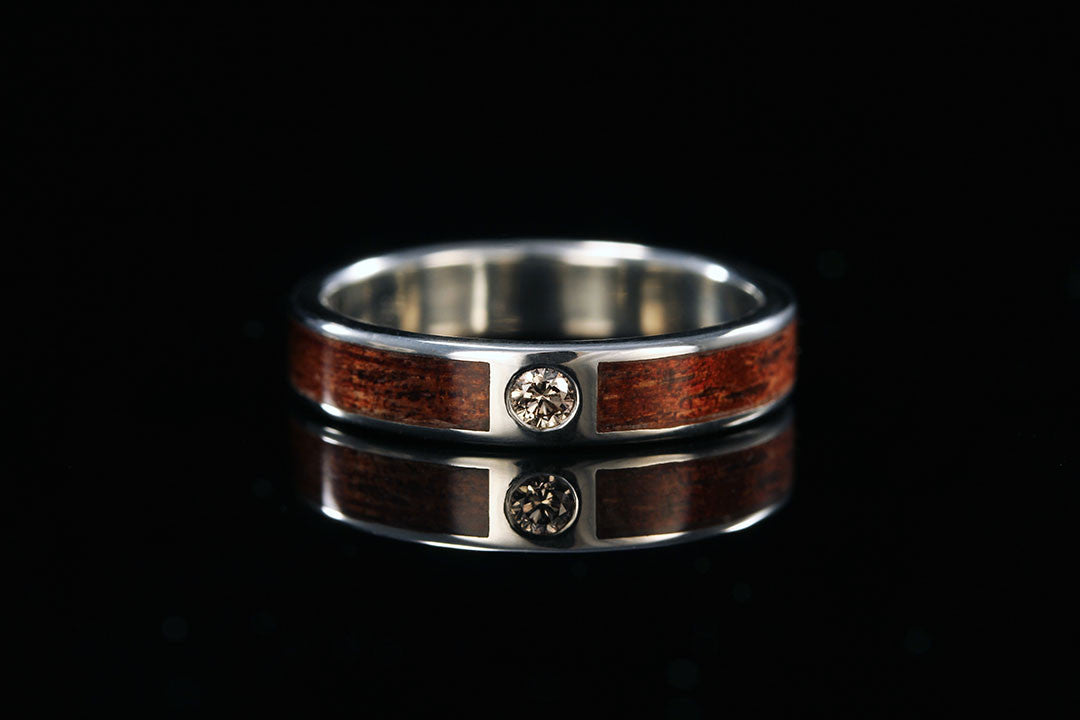 Diamond Gypsy set Hawaiian Koa wood ring, Chasing Victory, wedding band, silver lining