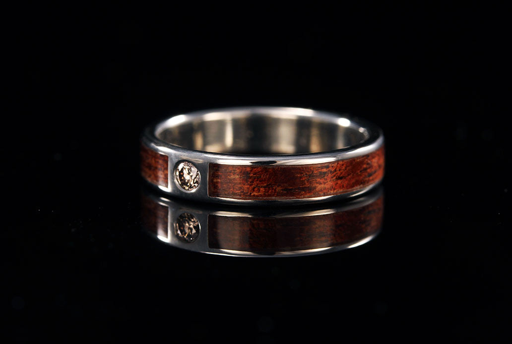 Hawaiian Koa Wood Women's Ring, side view, silver lining, silver interior