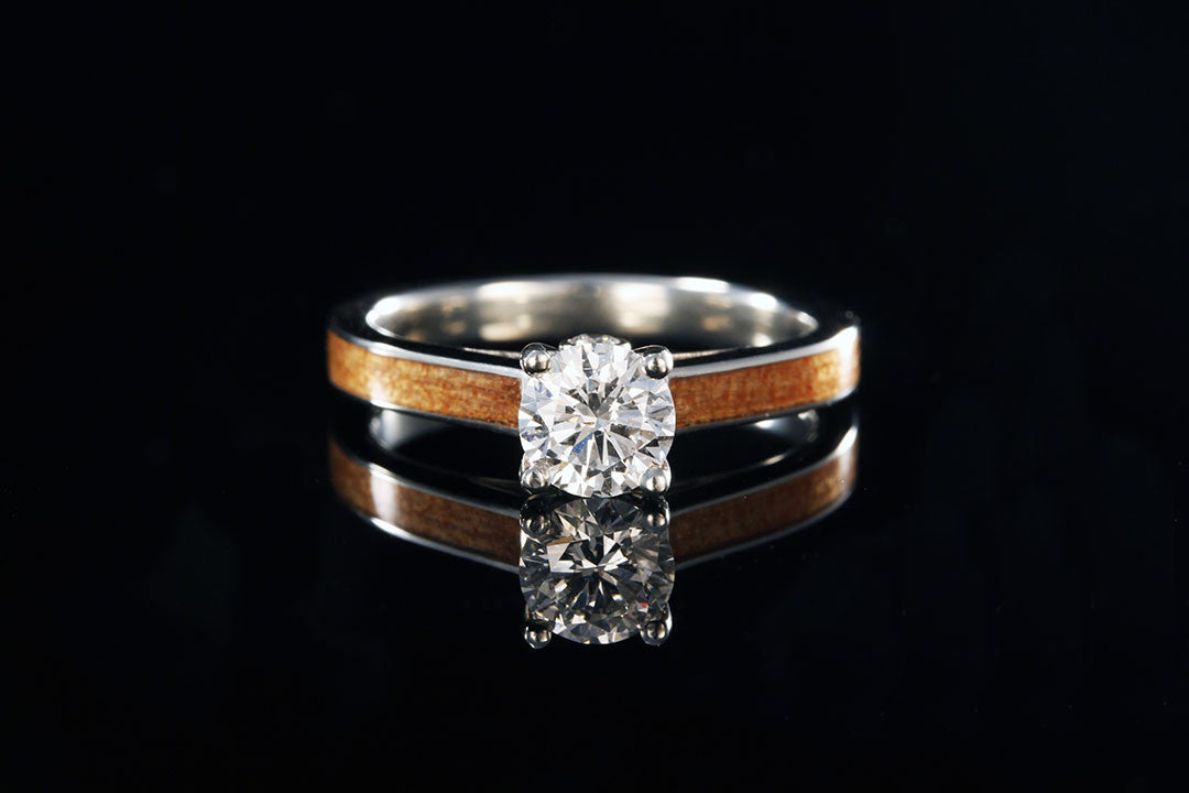 wooden engagement ring, white gold diamond, Chasing Victory