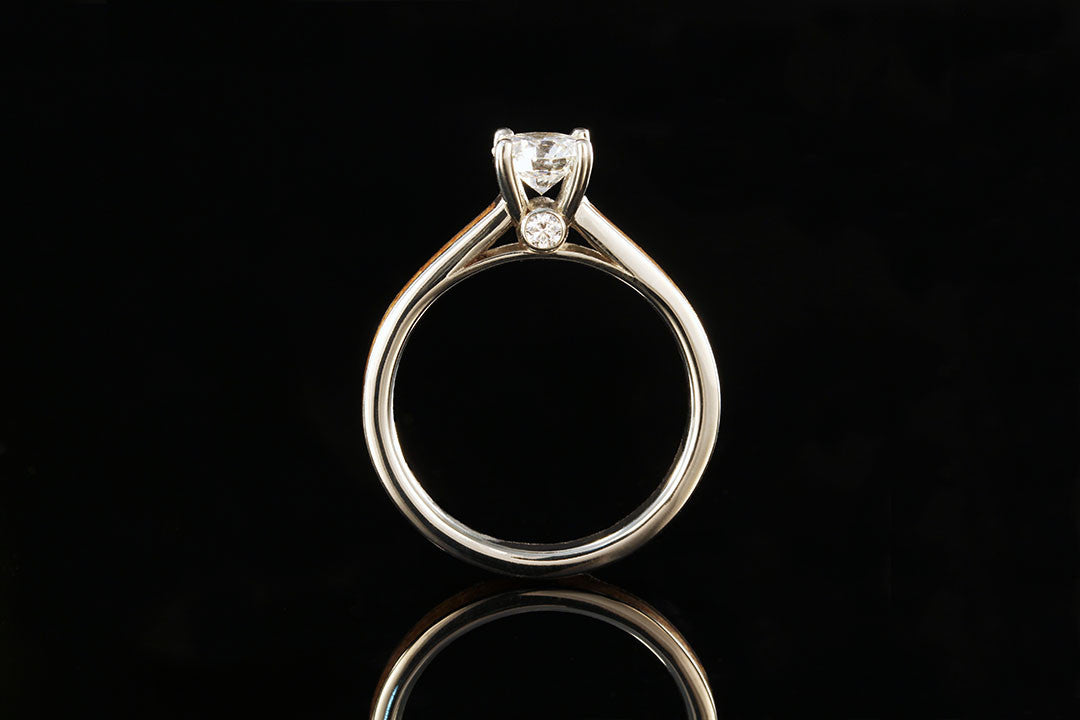 gold engagement ring with wood and diamond, Ancient Kauri wood 14K white gold diamond Tiffany with side stones ring, Chasing Victory