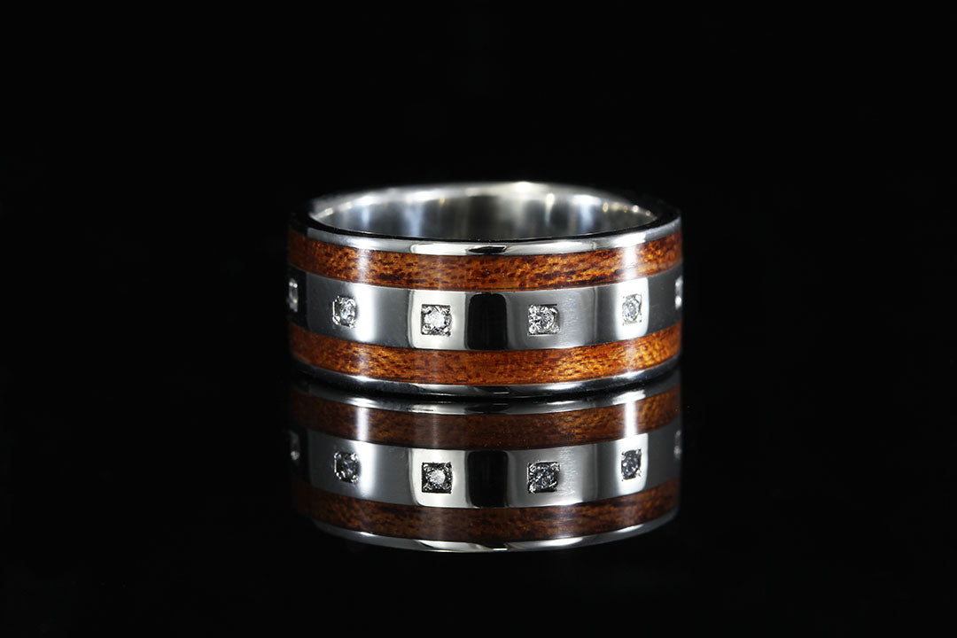 Mahogany Wood Diamond Ring. Chasing Victory, wedding band, silver band
