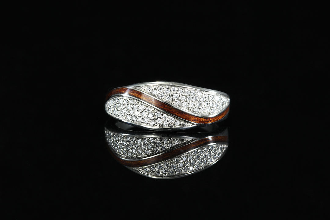 Mahogany wood diamond pave cocktail ring, Chasing Victory, White diamonds