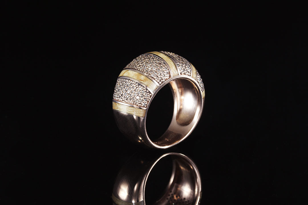 Woman's Fashion Champagne Diamond Ring, Champagne Diamond Cocktail Ring Birdseye Maple, 14K Rose Gold Cocktail Ring with Champagne Diamond, standing view, Chasing Victory