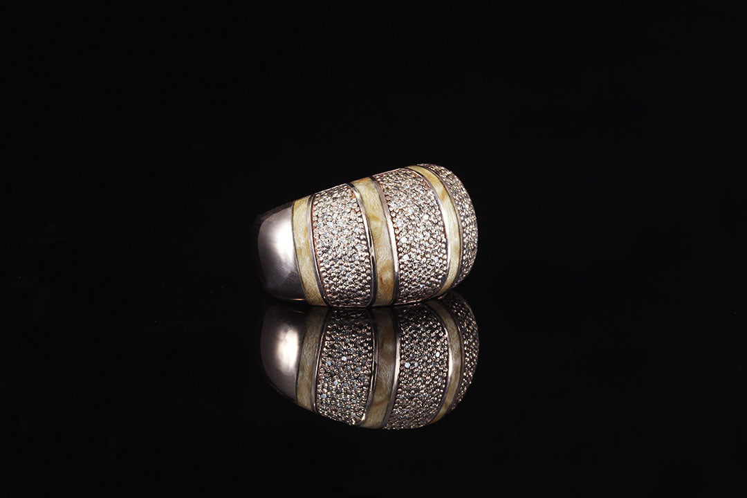 rose gold cocktail ring,Champagne Diamond Cocktail Ring Birdseye Maple, 14K Rose Gold Cocktail Ring with Champagne Diamond, side view, Chasing Victory