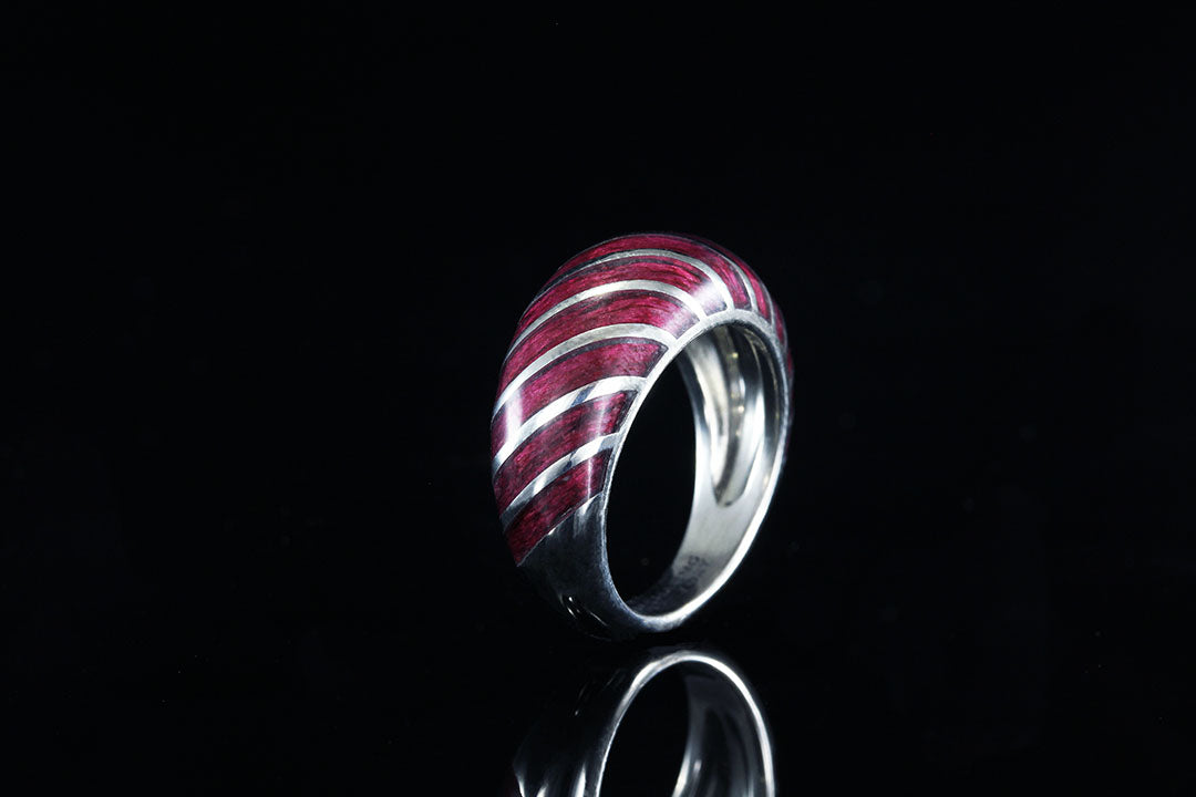 purpleheart ring with 14k gold, 14K white gold purpleheart cocktail ring, standing view