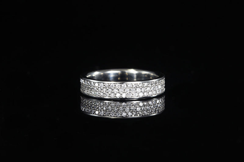 diamond pave' ring with white gold, white diamond, silver interior band, wedding band, wedding rings