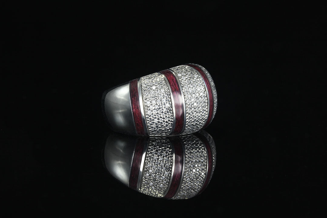 14K White Gold Diamond Ring, silver lining, white diamond, purpleheart wooden round ring, Chasing Victory