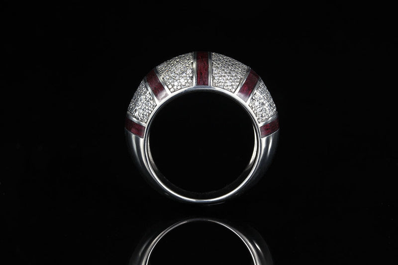 14K White Gold Diamond Ring, Purpleheart wood, Chasing Victory, standing view