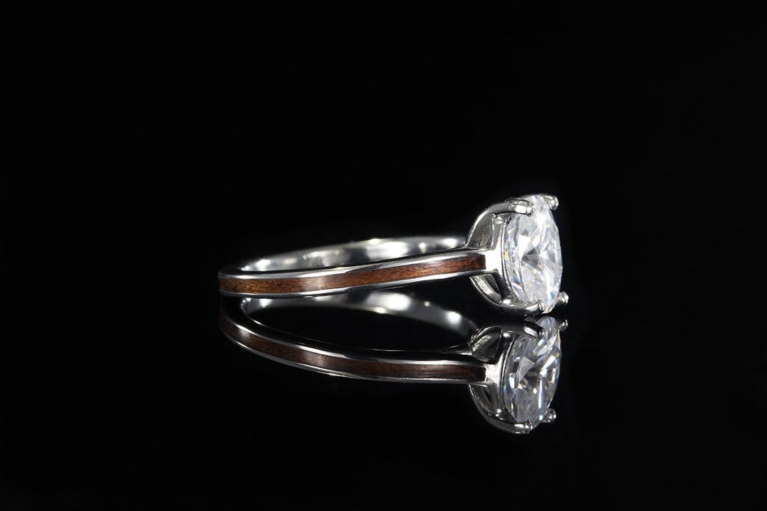 Koa wood white diamond side view, silver interior