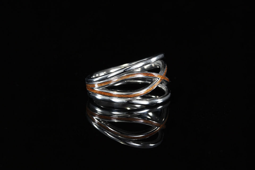 Cherry Wood Infinity Ring - Wood Inlay Ring, side view, cherry wood