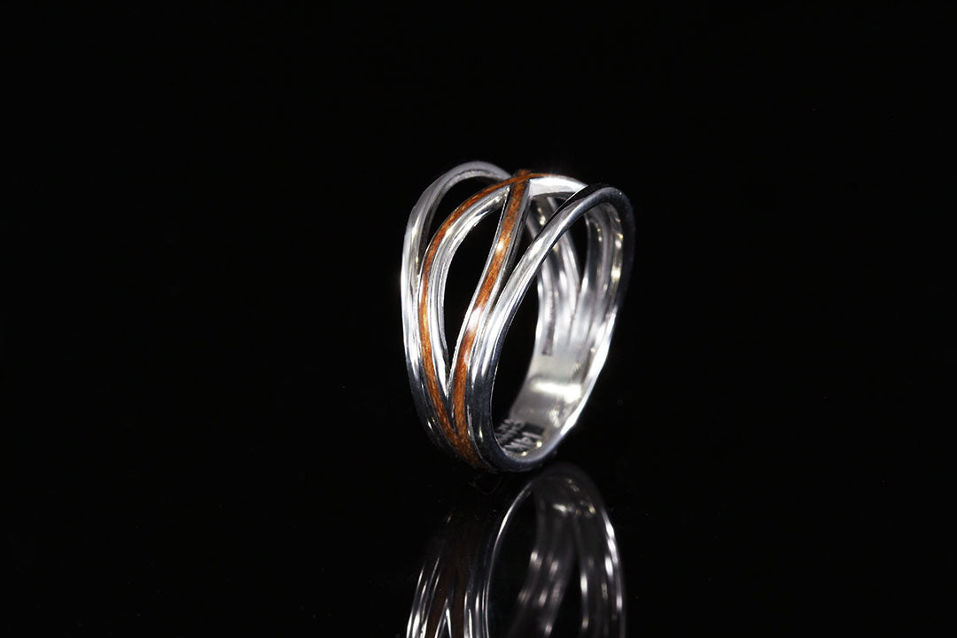 Wood Inlay Ring, cherry wood infinity ring, wedding ring, engagement ring