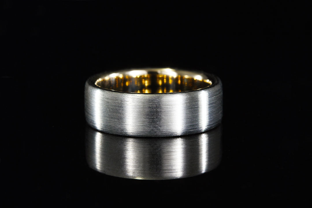 men's brushed whote gold and yellow gold ring, Chasing Victory, wedding band, engagement ring