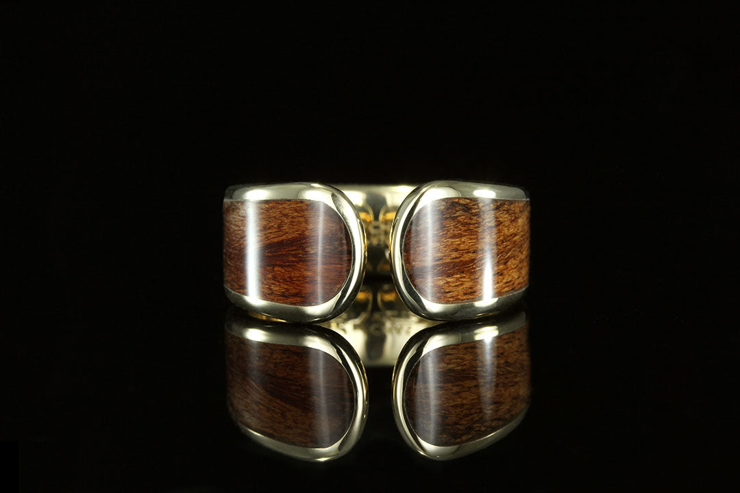 Yellow Gold Sheoak Wood wrap Ring, Chasing Victory, Split band