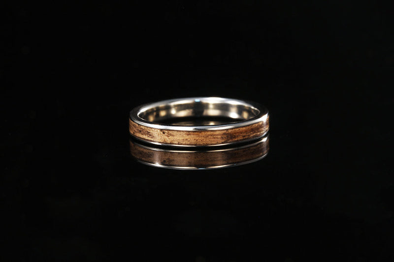 silver interior ring, wooden exterior ring, engagement ring, barrel wood white gold band