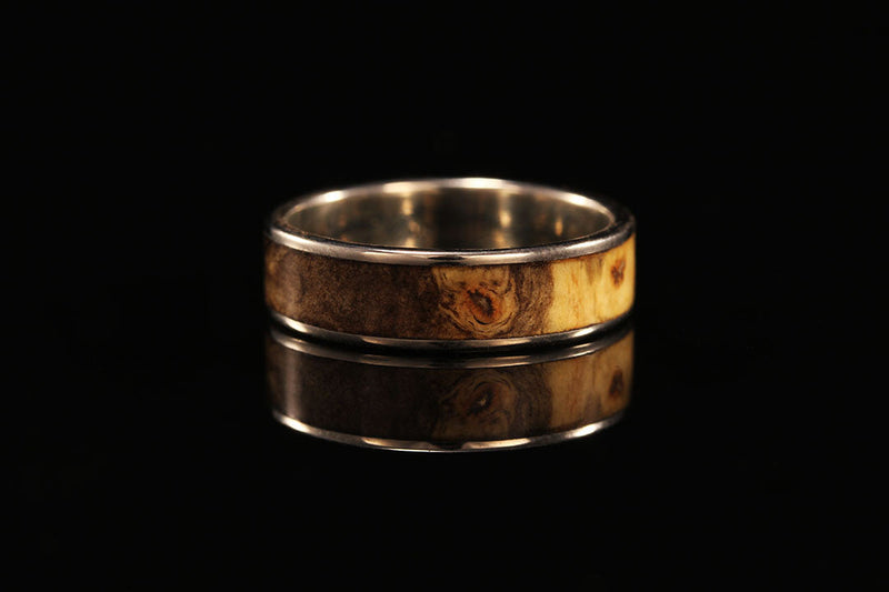 White Gold Wide Inlay Wooden Wedding Ring, engagement ring, wedding ring