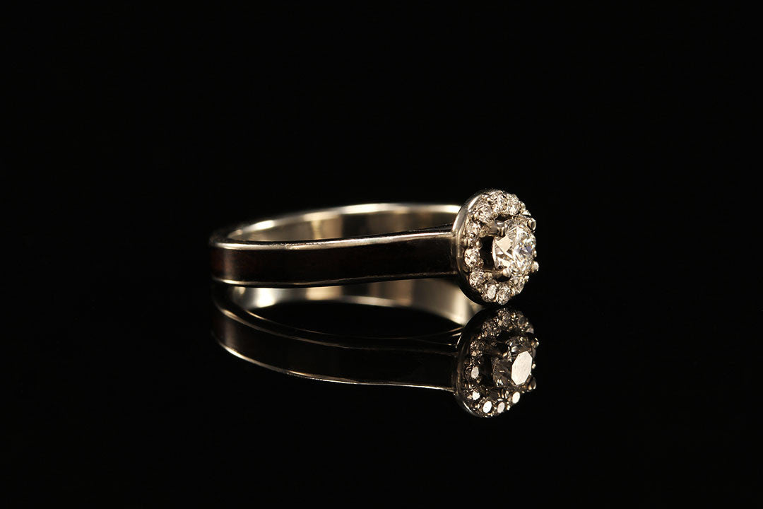 Ebony wooden and white gold ring, golden interior band, wedding ring