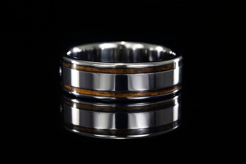 TITANIUM BEZEL SET DIAMOND WHISKEY BARREL WOOD RING - Chasing Victory