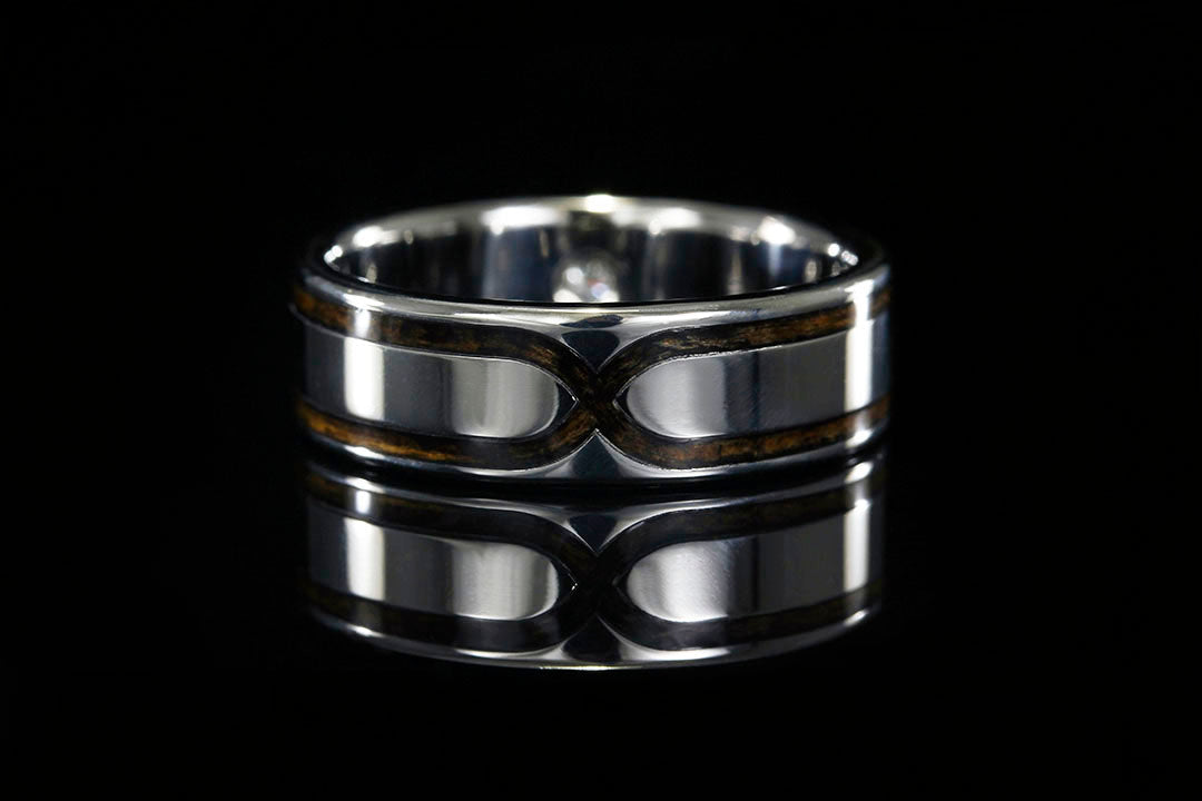 TITANIUM BEZEL SET DIAMOND WHISKEY BARREL WOOD RING - Chasing Victory
