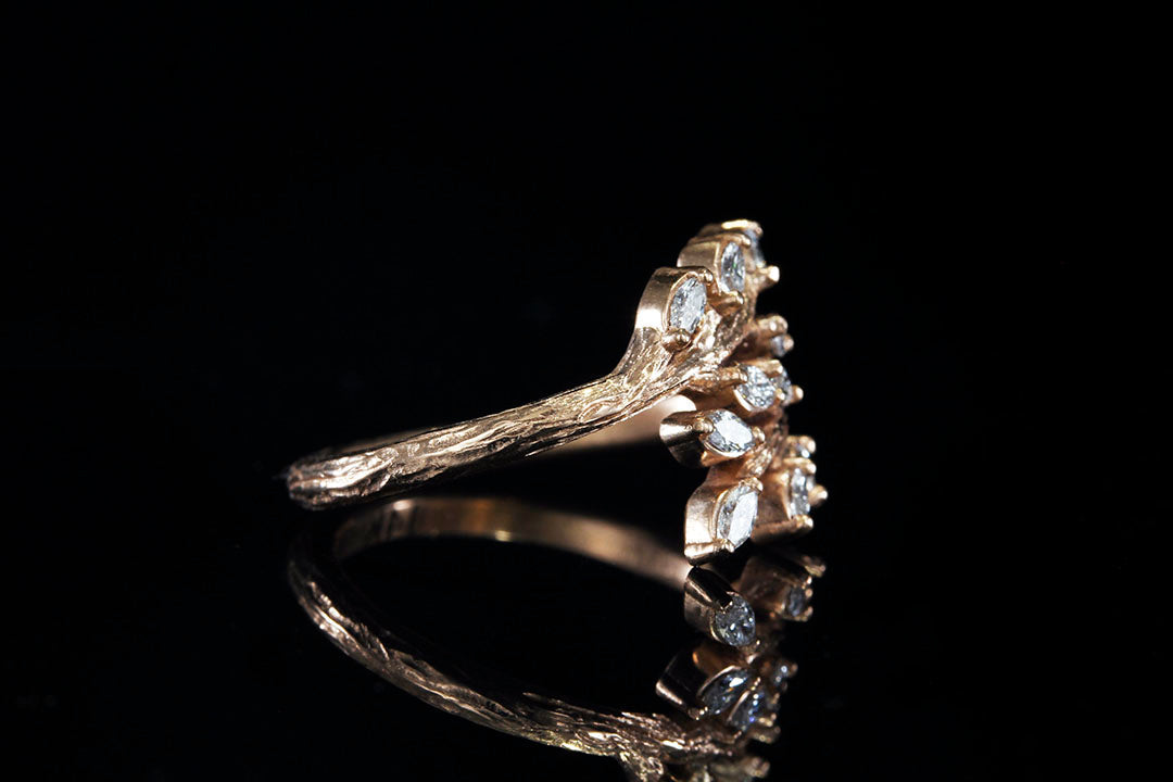ROSE GOLD TWIG RING WITH MARQUISE DIAMOND LEAVES - Chasing Victory