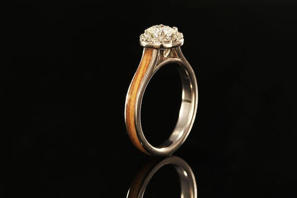 Women's Platininum Diamond Wood Ring, Silver inner band, Chasing Victory