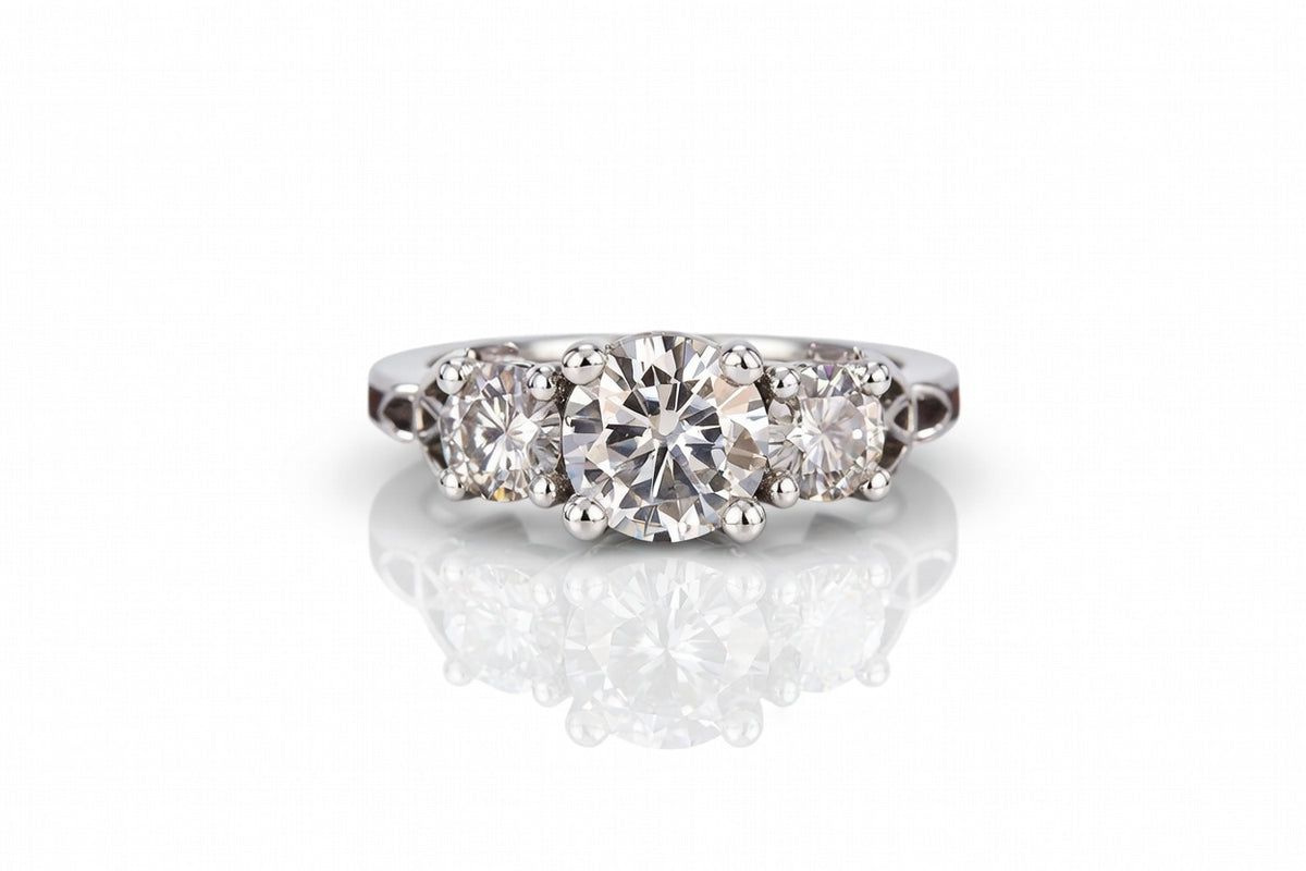 3 STONE DIAMOND 14K WHITE GOLD CELTIC KNOT WOOD RING