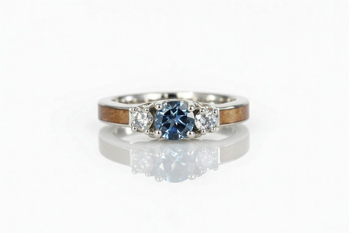 3 STONE "CORAL OF THE SEA" ENGAGEMENT RING