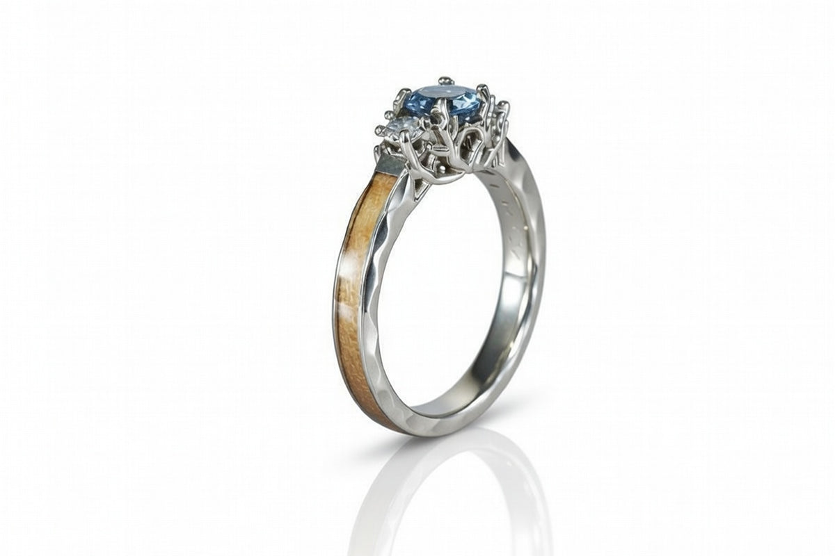 3 STONE "CORAL OF THE SEA" ENGAGEMENT RING