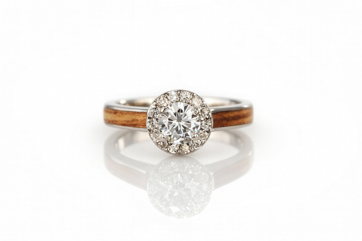 BETHLEHEM OLIVE WOOD PLATINUM DIAMONDS HALO RING